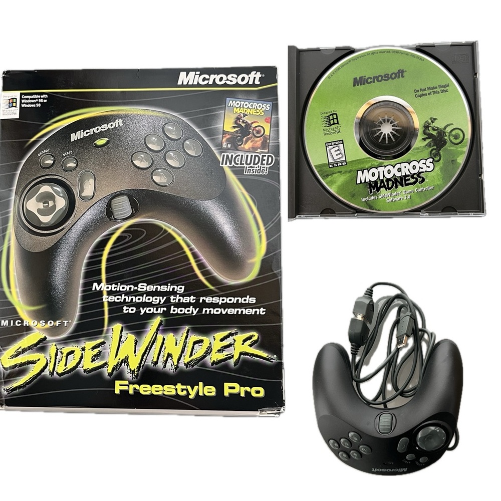 🎮NIB 1990s Microsoft SideWinder Freestyle Pro Controller + Motocross Madness CD